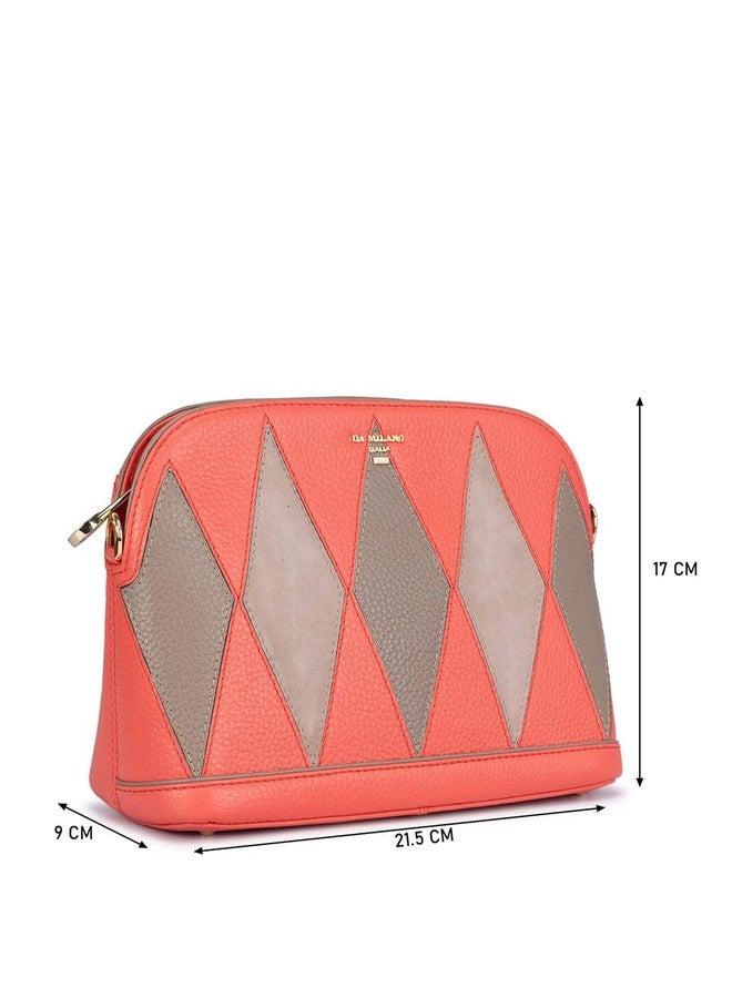 Da Milano Women's Leather Sling Bag - Corallo - Image 2